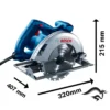 Sierra Circular 7 1/4" (184mm) 2000W Corte en 90° 62mm Bosch GKS 20-65 0601.6B2.0E0-000