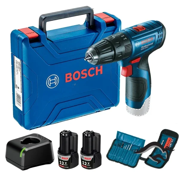 Taladro Percutor 0,1" 12V Inc 2 Bat + 1 Carg + Kit de 23 accs Bosch GSB 120-LI 0601.9G8.1E2-000