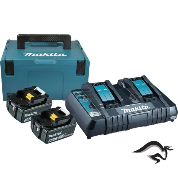197629-2-1.webp Set de 2 Baterías 18V LXT 5.0 Ah + Cargador Doble + MakPac Makita 197629-2