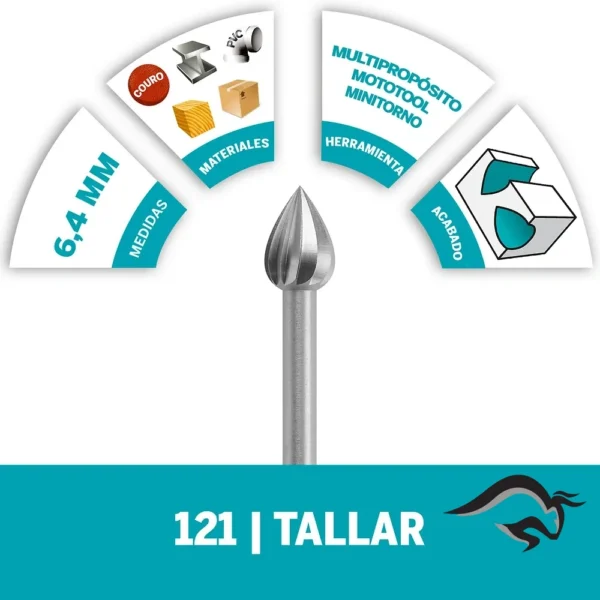 2615.000.121-000-3.webp Fresa de Alta Vel Cónica 1/4" Dremel 121 2615.000.121-000