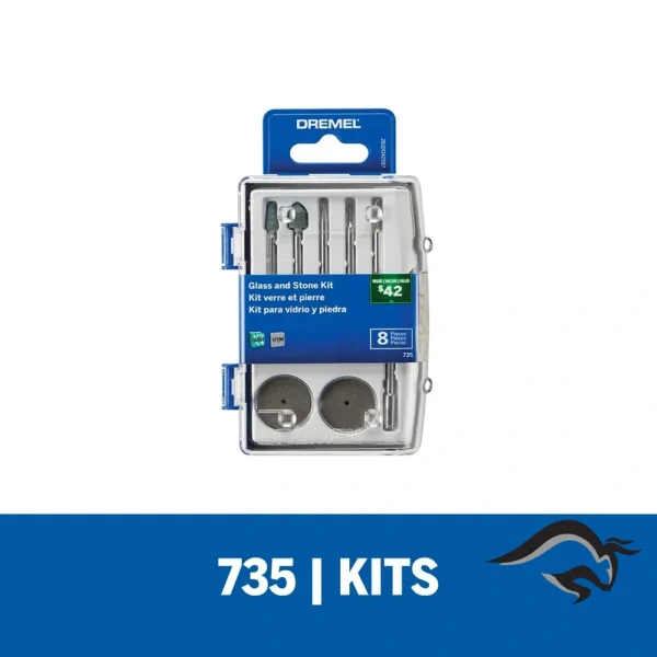 Micro Kit de 8 Accesorios Giratorios para Vidrio y Piedra Dremel 735-01 2615.073.5AA-000