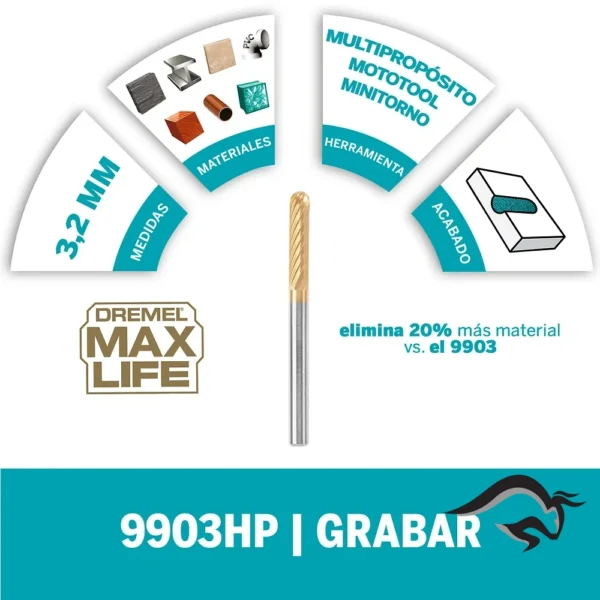 2615.990.3HA-000-2.webp Fresa para Tallado Max Life 9903HP 1/8" Dremel 2615.990.3HA-000