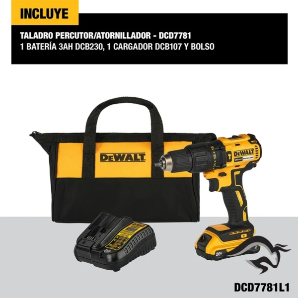 DCD7781L1-B2-10.webp Taladro Percutor 1/2" 20V Brushless 65Nm 1 Bat 3.0 Ah Dewalt DCD7781L1-B2