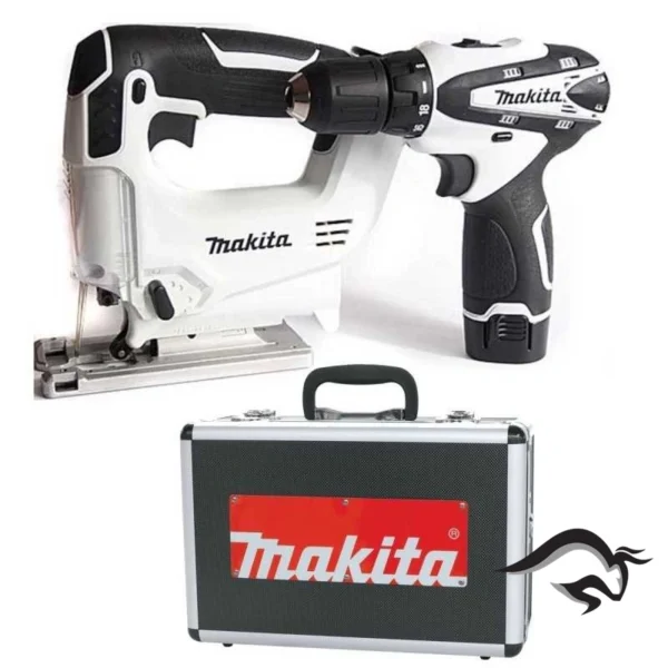 DK1496WX-1.webp Taladro Percutor HP330DW + Sierra Caladora JV100DW 12V Blanco + Maleta de Aluminio DK1496WX